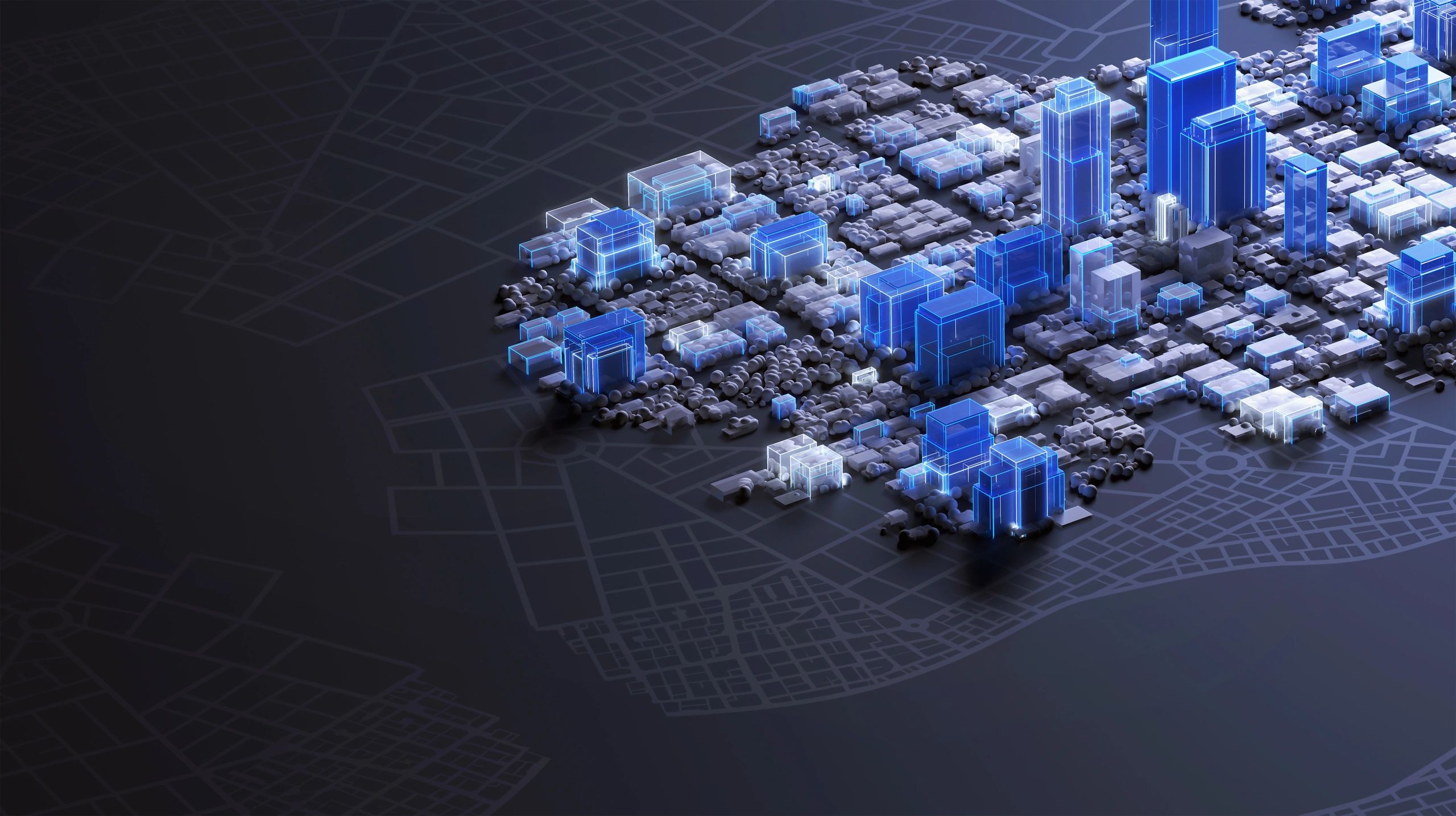 Abstract enterprise infrastructure and connected business district visualization